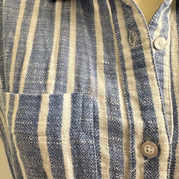 Blue White Striped Dress Lightweight Beachy Tie Waist Size XS Pockets Button - Picture 6 of 12